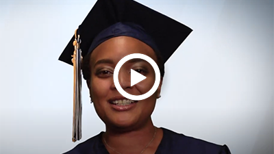 A video play button with Medical Assistant graduate Jade.