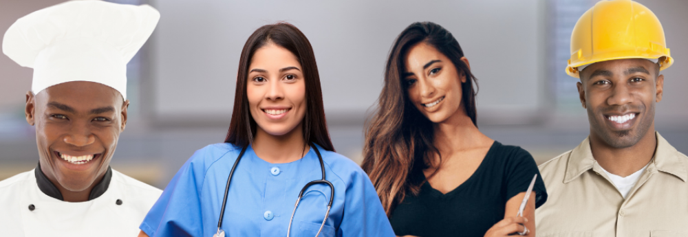 Cook, healthcare employee, cosmetologist, and skilled trades worker 
